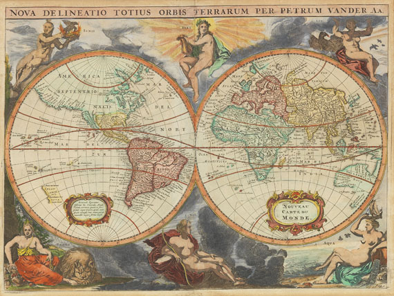 Weltkarte - 1 Bl. Nova delineatio orbis terrarum (P. van der Aa).