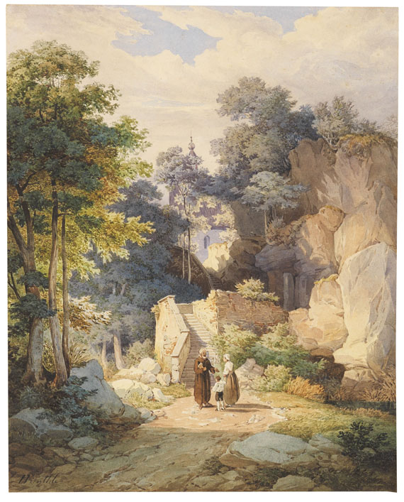 Friedrich Würthle - An der Treppe zur Wallfahrtskirche St. Magdalena auf der Biber bei Brannenburg