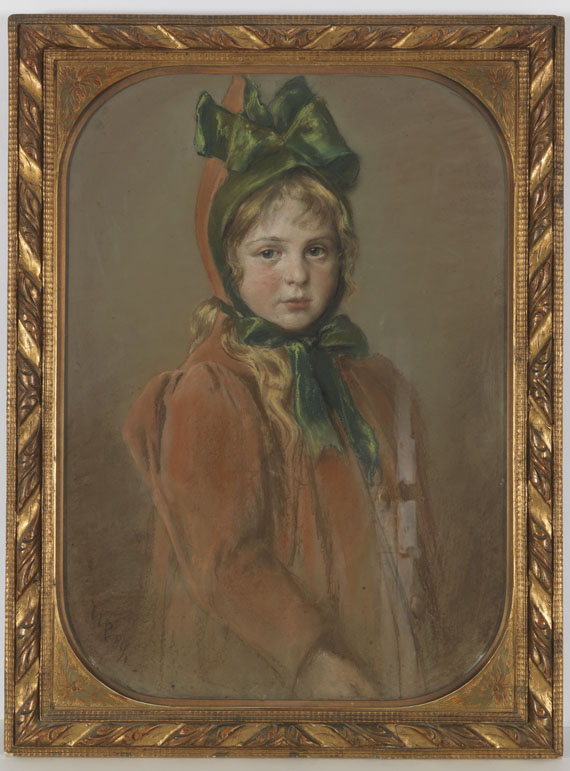 Wilhelm Carl Räuber - Mädchenporträt mit grüner Schleife (Die Tochter des Künstlers) - Image du cadre
