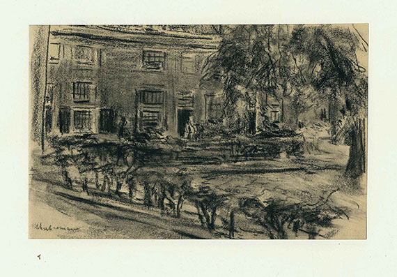 Max Liebermann - Landhaus (Sign. Orig.-Kohlezeichnung)