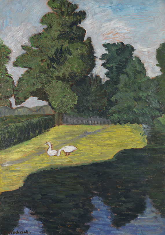 Otto Modersohn - An der Wümme mit Gänsen