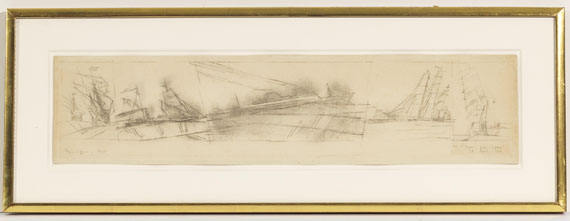 Lyonel Feininger - Dampfer und Segelboote (Zeichnung für ein Wandgemälde für das Marine Transportation Building auf dem Gelände der Weltausstellung New York 1939/40) - Image du cadre