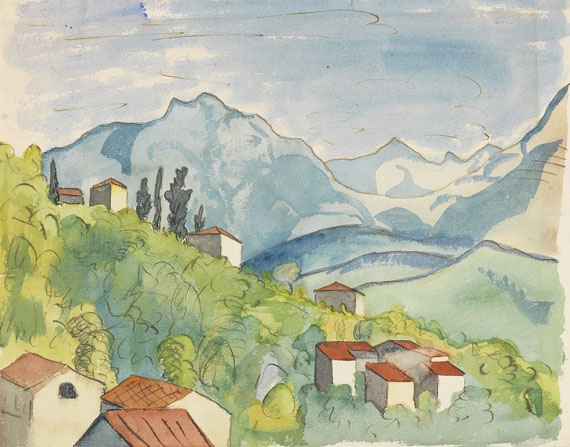 Hermann Hesse - Ansicht von Tessin. Original Aquarell.