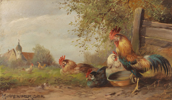 Max (Josef) Hänger - 2 Gemälde: Hühnerhof am Dorfrand. Zwei Entenpaare am Weiher - Autre image