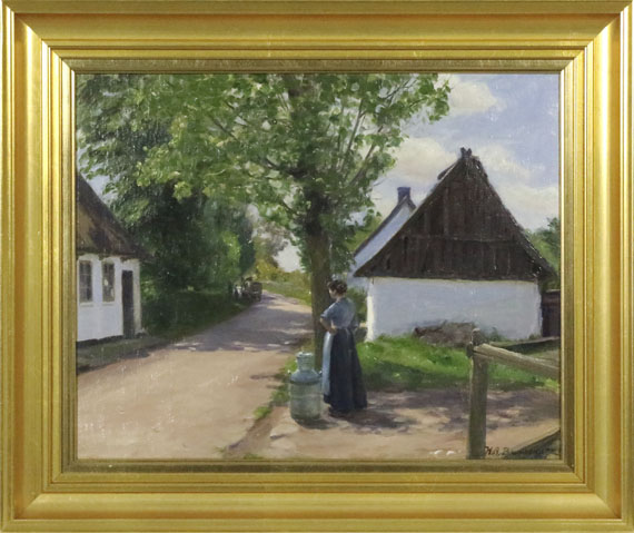 Hans Andersen Brendekilde - Dänische Dorfstraße mit Bäuerin und Milchmann - Image du cadre