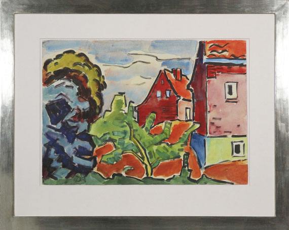 Karl Schmidt-Rottluff - Häuser hinter Bäumen - Image du cadre