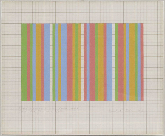 Bridget Riley - Short movement using double widths green, red, blue and yellow - Image du cadre