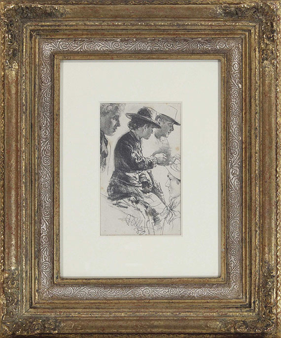 Adolph von Menzel - Studie einer sitzenden Dame mit Hut, Schirm und Geldbörse - Image du cadre