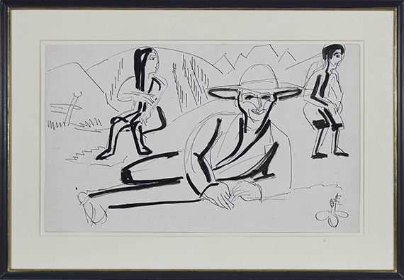 Ernst Ludwig Kirchner - Liegender Bauer - Image du cadre
