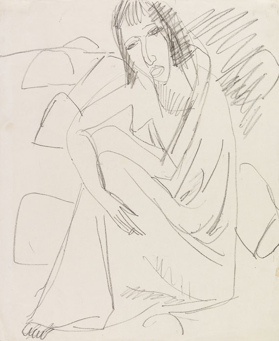 Ernst Ludwig Kirchner - Sitzende Frau im Badetuch am Strand