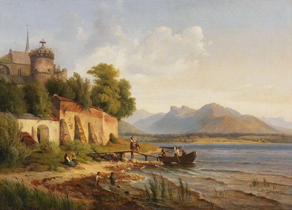 Louis Gurlitt - Oberitalienische Küstenlandschaft mit Figurenstaffage