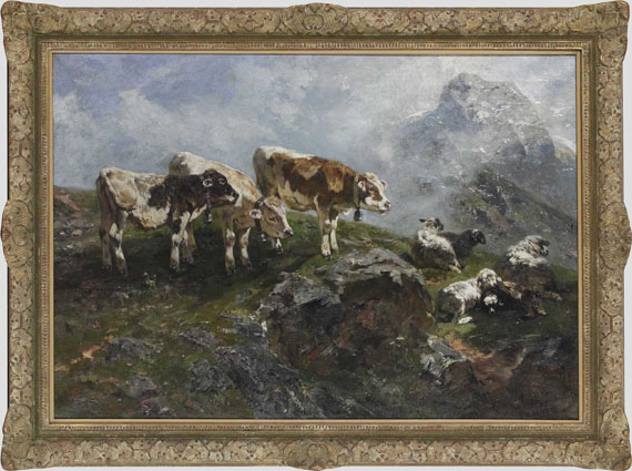 Anton Braith - Kälber und Schafe im Hochgebirge - Image du cadre