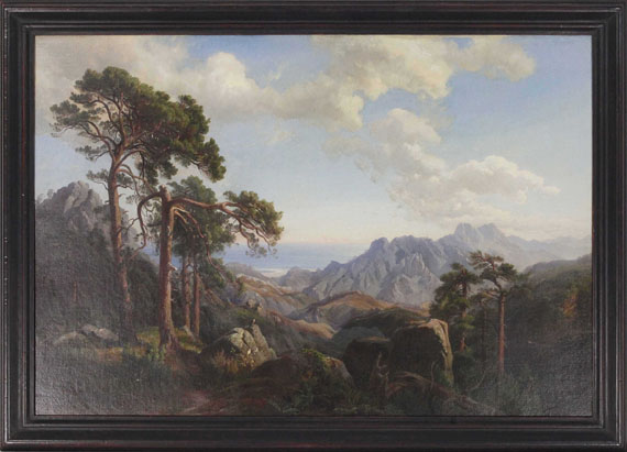 Carl Hummel - Aussicht vom Col di Sorba bei Vivario mit Pinien, Korsika - Image du cadre