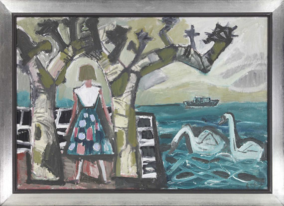 Otto Dix - Mädchen mit Platanen und zwei Schwänen am See - Image du cadre