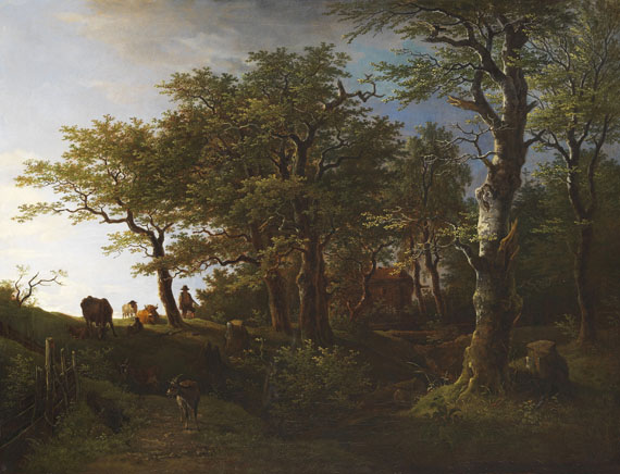 Max Joseph Wagenbauer - Lichte Waldlandschaft mit Vieh und Hirten