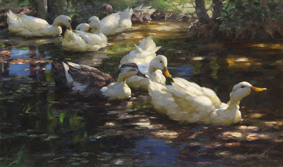 Alexander Koester - Sieben Enten im schattigen Waldteich