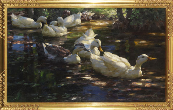 Alexander Koester - Sieben Enten im schattigen Waldteich - Image du cadre