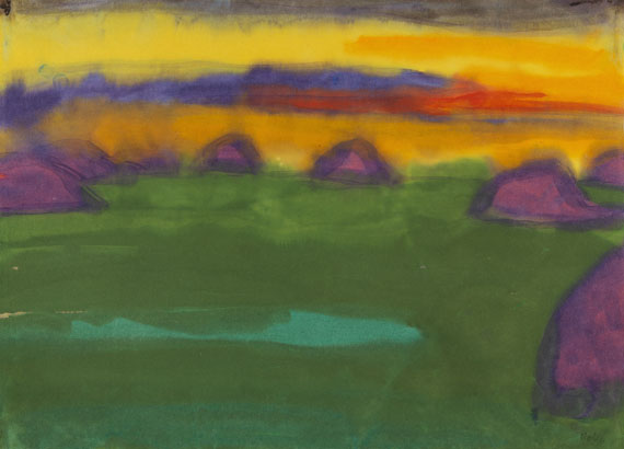 Emil Nolde - Abendliche Marschlandschaft mit Heudiemen