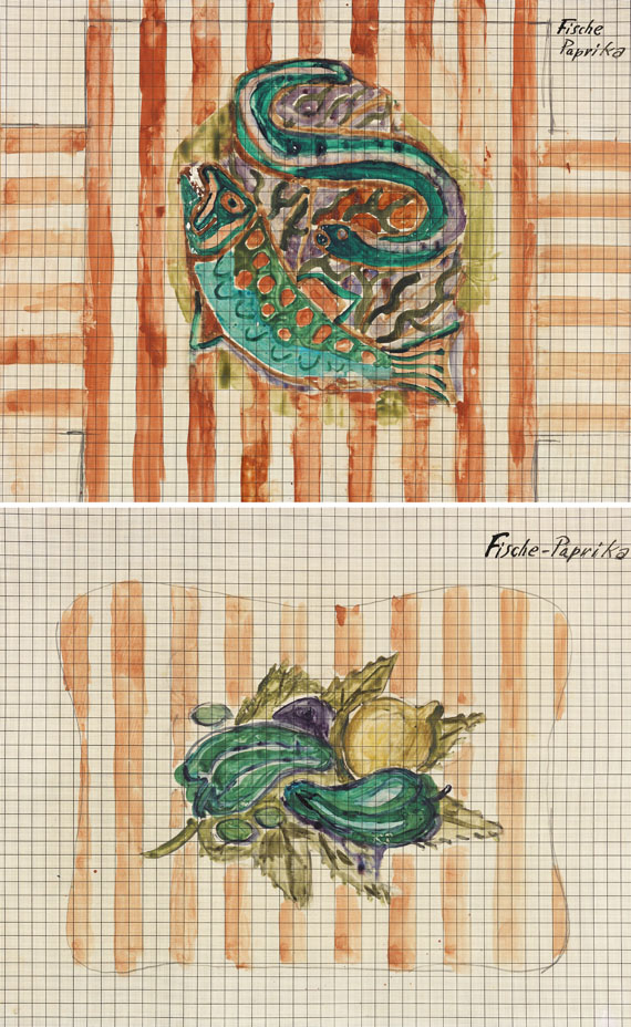 Otto Dix - Fische / Verschiedene Gemüse (Entwurfszeichnungen)