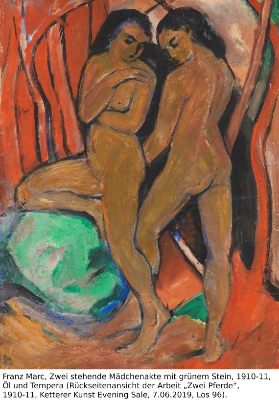 Franz Marc - Zwei Pferde. Verso: Zwei stehende Mädchenakte mit grünem Stein - Autre image