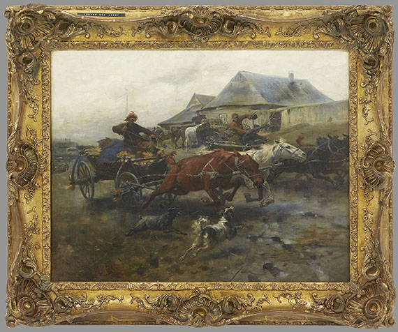 Josef von Brandt - Dahinjagende Fuhrwerke (Heimkehr vom Markt) - Image du cadre