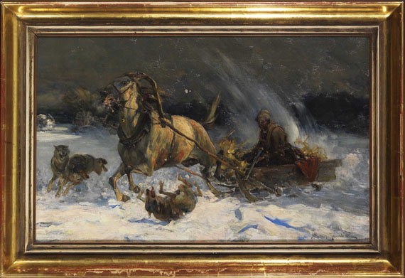 Alfred von Wierusz-Kowalski - Angriff der Wölfe - Image du cadre