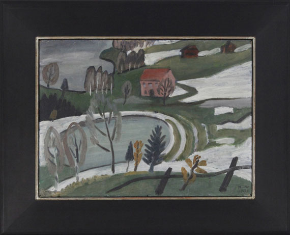 Gabriele Münter - See und Weiher (mit rosa Haus) bei Tauwetter - Image du cadre