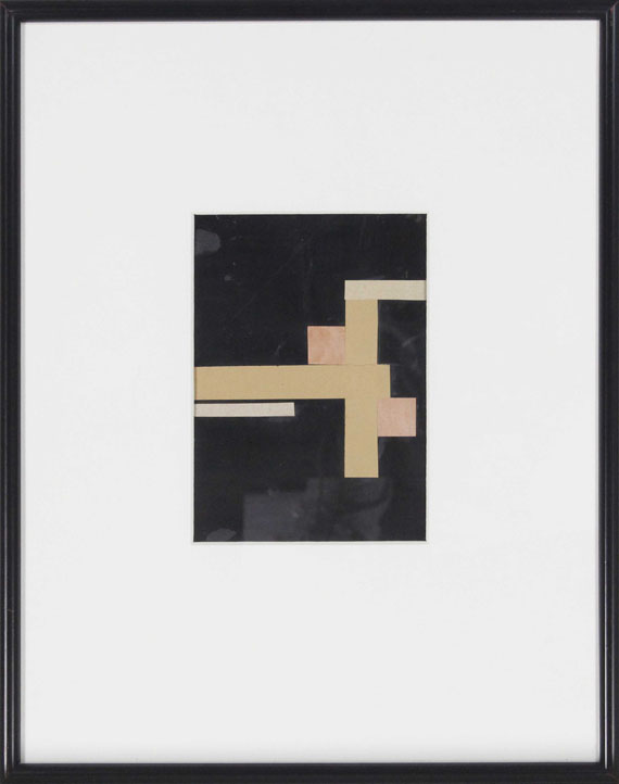 Walter Dexel - Entwurf zu II: Figuration in Weiß auf Schwarz mit zwei roten Quadraten - Image du cadre