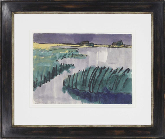 Emil Nolde - Marschlandschaft (Schilf am See, zwei Bauernhöfe) - Image du cadre