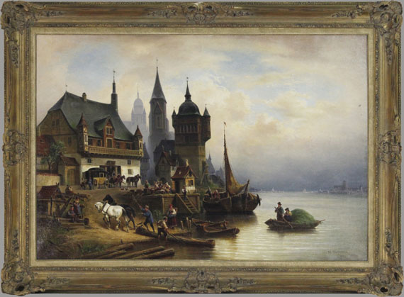 Wilhelm Meyerheim - Postkutsche im Pommerschen Hafen - Image du cadre