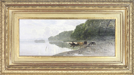 Richard von Poschinger - Uferlandschaft am Starnberger See mit weidenden Kühen - Image du cadre