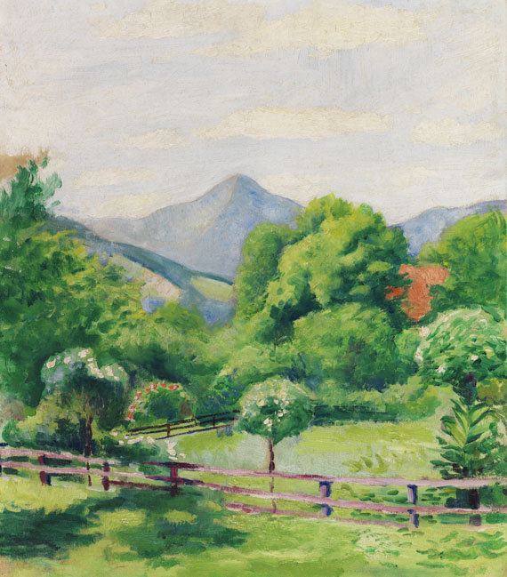 August Macke - Garten in Tegernsee mit Haus und Berg