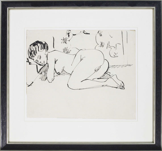 Ernst Ludwig Kirchner - Liegender Mädchenakt (Akt vor Wandbehang) - Image du cadre