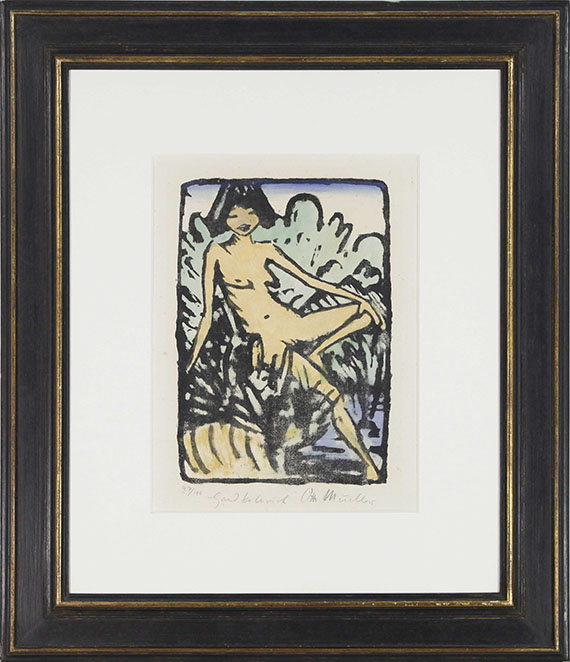 Otto Mueller - Am Ufer sitzendes Mädchen (Sitzendes Mädchen in Landschaft) - Image du cadre