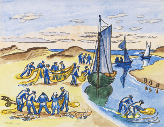 Hermann Max Pechstein - Fischer am Strand bei der Arbeit