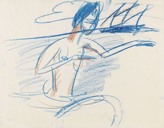 Ernst Ludwig Kirchner - Badender Akt mit Segelboot