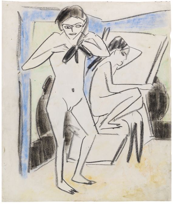 Ernst Ludwig Kirchner - Sitzende mit großem Hut, Emy Frisch / Szene im Atelier (Fränzi (Marzella) und Artistin) - Autre image