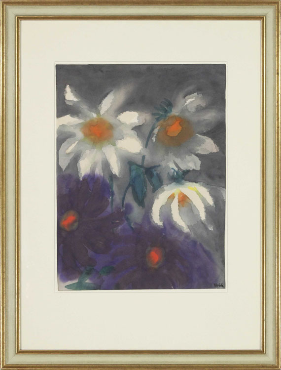 Emil Nolde - Violette und weiße Dahlien - Image du cadre