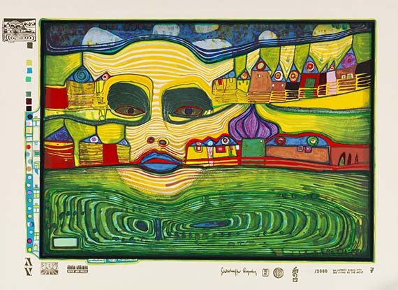 Hundertwasser - Irinaland über dem Balkan. Blatt 7 aus Regentag