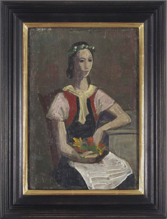 Karl Hofer - Mädchen mit Blumen - Image du cadre