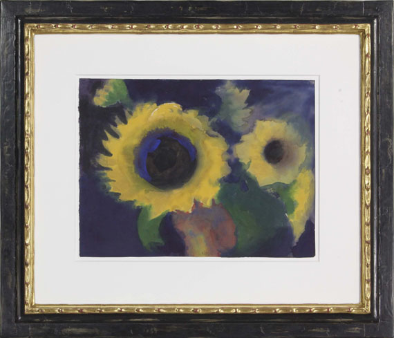 Emil Nolde - Zwei Sonnenblumen vor dunklem Grund - Image du cadre
