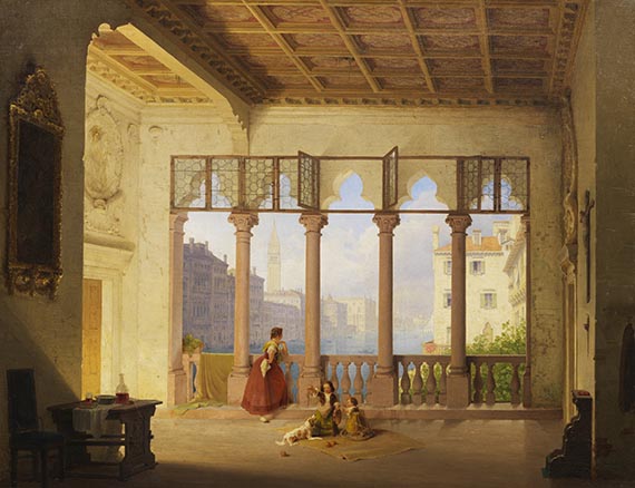 Ainmiller - Venezianisches Interieur mit Ausblick auf Campanile und Dogenpalast