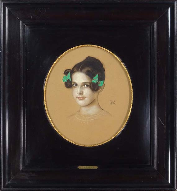 Franz von Stuck - Bildnis der Tochter Mary mit grünen Schleifen - Image du cadre