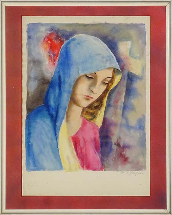 Rudolf Schlichter - Frau mit blauem Umhang/Madonna - Image du cadre