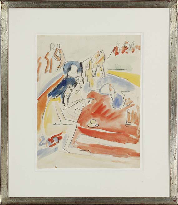 Ernst Ludwig Kirchner - Zwei am Tisch sitzende Mädchen - Image du cadre