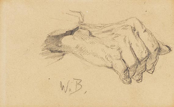 Wilhelm Busch - 4 Bll.: Handstudie (Bl. 1). Hand- und Gewandstudie (Bl. 2). Rückenmuskelstudien (Bl. 3). Arm- und Gewandstudie (Bl. 4) - Autre image