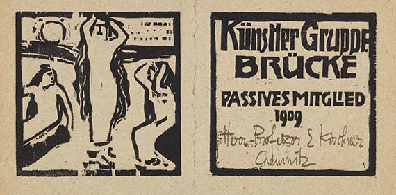 Pechstein - Mitgliedskarte für die passiven Mitglieder der "Brücke" für 1909