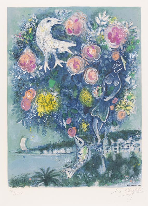 Chagall - La baie des anges au bouquet de roses