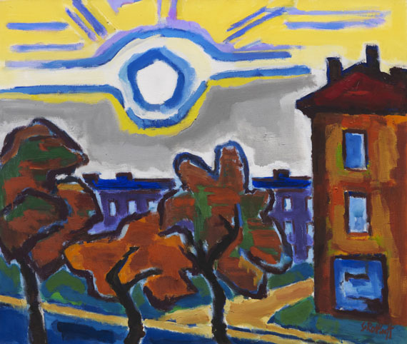 Karl Schmidt-Rottluff - Sonne über Häusern