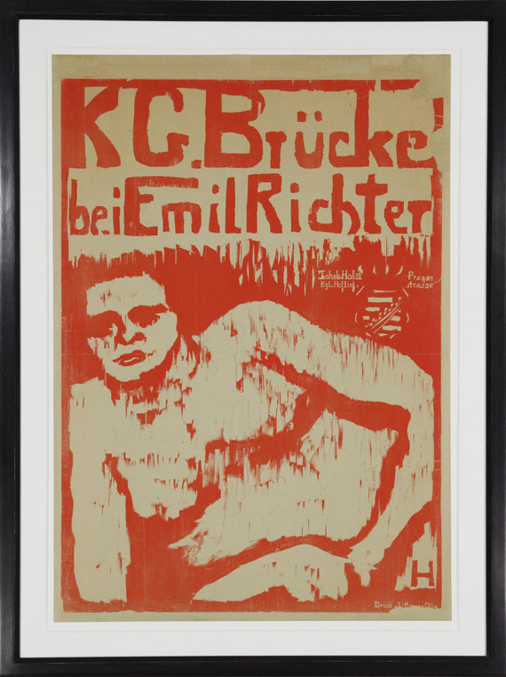 Erich Heckel - Plakat für die Ausstellung der K.G. "Brücke" bei Emil Richter - Image du cadre
